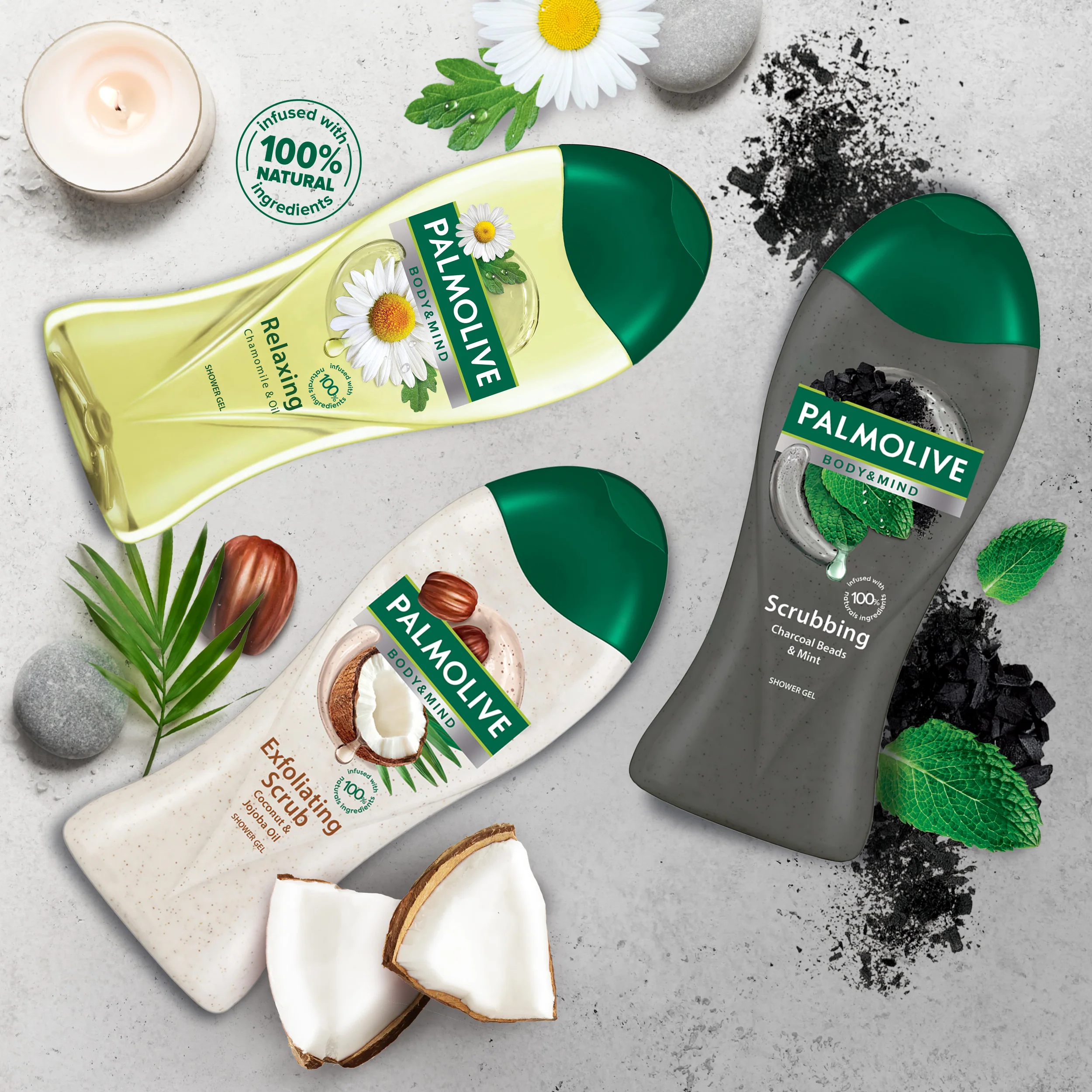 Palmolive Body&Mind Scrubbing Charcoal Beads & Mint Shower 500ml - Image 2