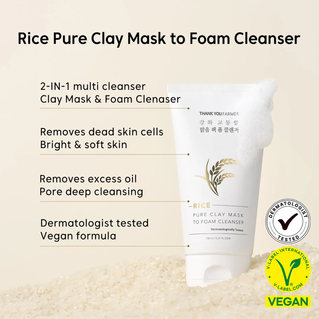 Thank You Farmer Rice Pure Clay Mask to Foam Cleanser - Image 4