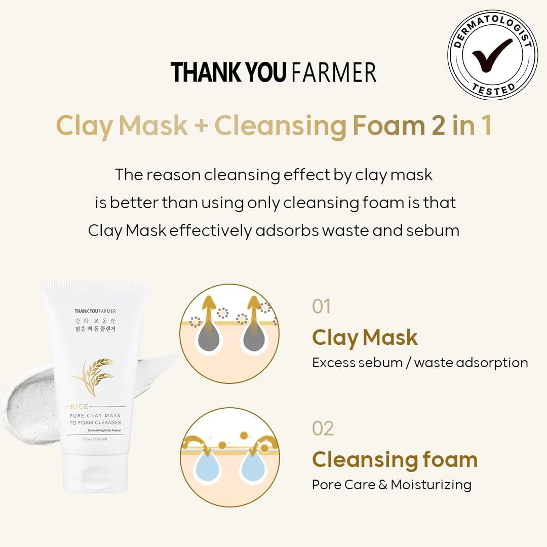 Thank You Farmer Rice Pure Clay Mask to Foam Cleanser - Image 5